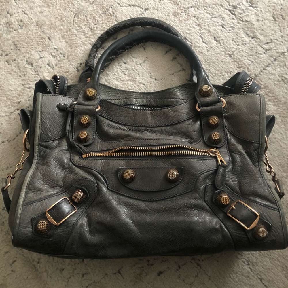 SOLD. Balenciaga City giant rose gold hardware anthracite gray
